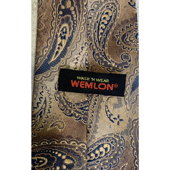 Vintage Wemlon by Wembley Neck Tie Mens Brown Paisley Pattern Wash & Wear Tie - Picture 4 of 5